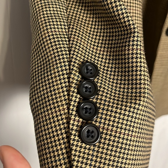 Oscar De‎ La Renta Mens 44R Wool Jacket Brown Houndstooth Dark Academia Blazer - Picture 3 of 9